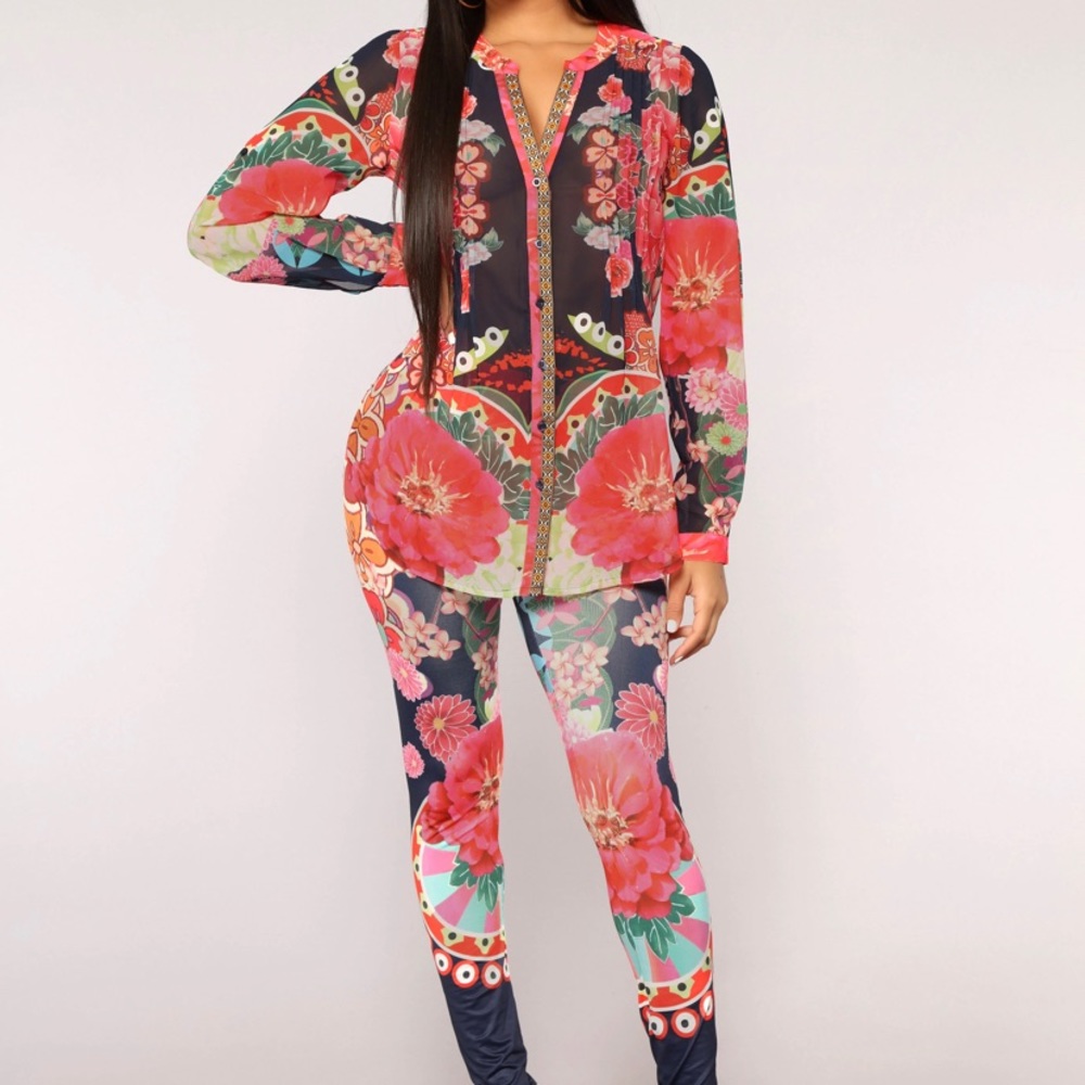 2pc print pants & top